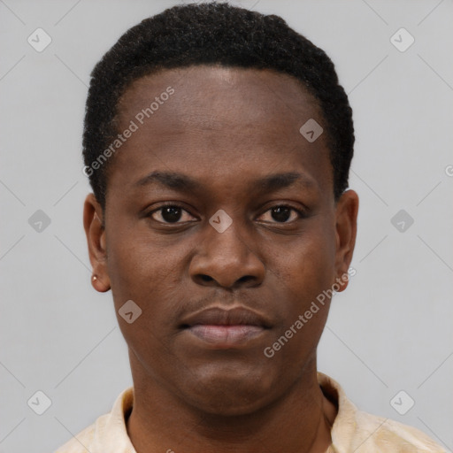 Neutral black young-adult male with short  brown hair and brown eyes