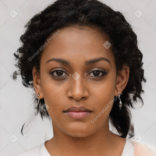 Neutral black young-adult female with medium  black hair and brown eyes