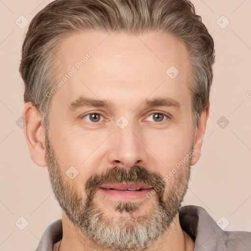 Neutral white adult male with short  brown hair and brown eyes