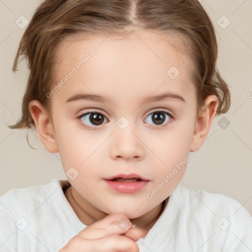 Neutral white child female with medium  brown hair and brown eyes