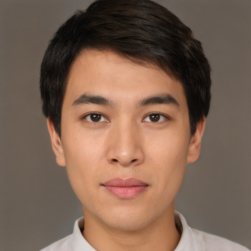 Neutral asian young-adult male with short  brown hair and brown eyes