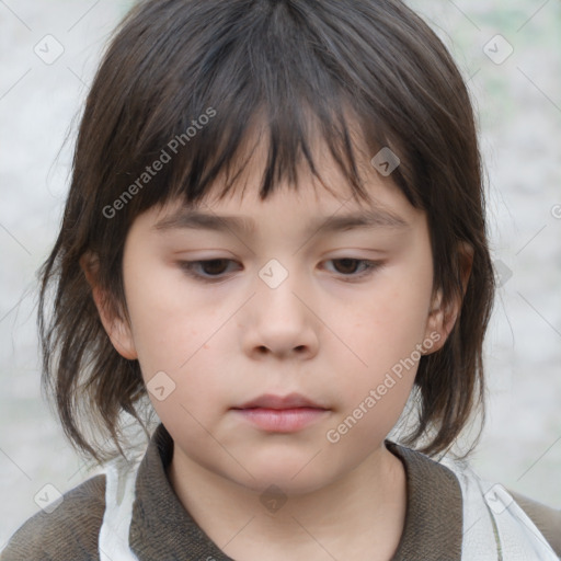 Neutral white child female with medium  brown hair and brown eyes