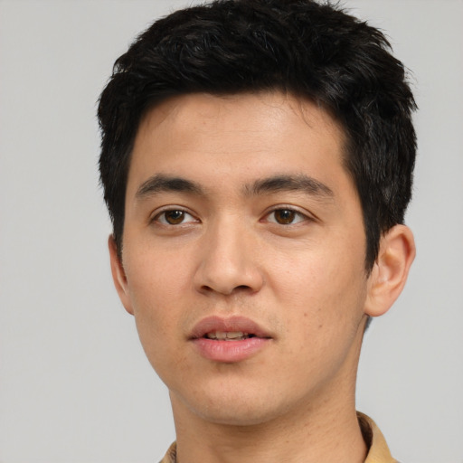 Neutral asian young-adult male with short  black hair and brown eyes