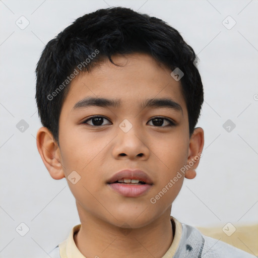 Neutral asian child male with short  brown hair and brown eyes