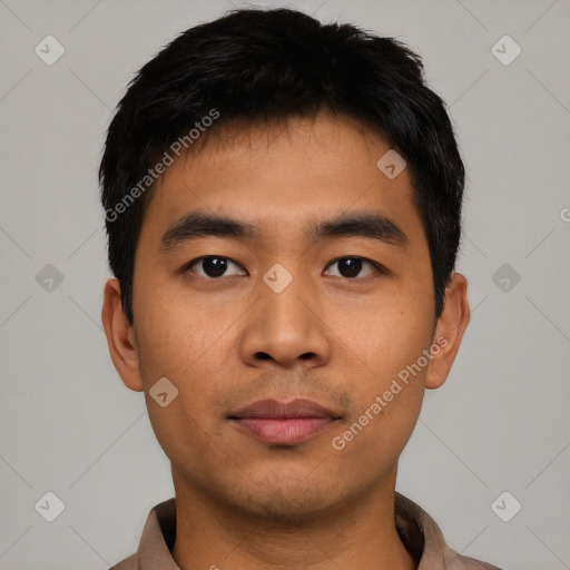 Neutral asian young-adult male with short  black hair and brown eyes