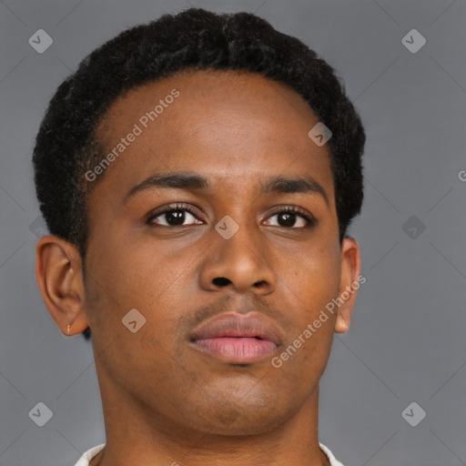 Neutral black young-adult male with short  brown hair and brown eyes