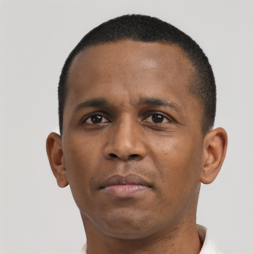 Neutral black young-adult male with short  brown hair and brown eyes
