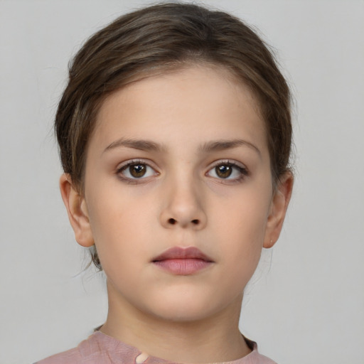 Neutral white child female with short  brown hair and brown eyes