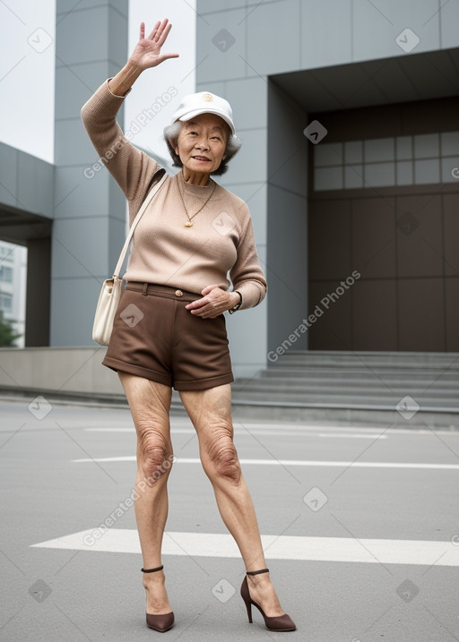 Korean elderly female with  brown hair