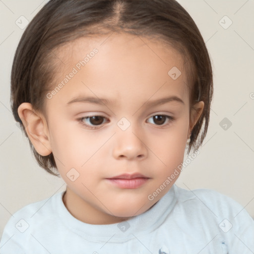 Neutral white child female with short  brown hair and brown eyes