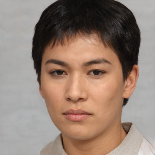 Neutral asian young-adult male with short  brown hair and brown eyes
