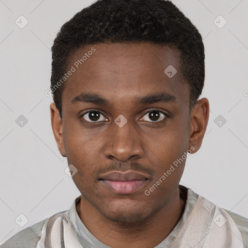 Neutral black young-adult male with short  brown hair and brown eyes