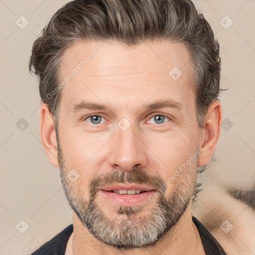 Neutral white adult male with short  brown hair and brown eyes