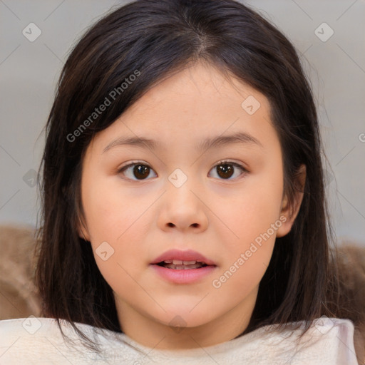 Neutral white child female with medium  brown hair and brown eyes