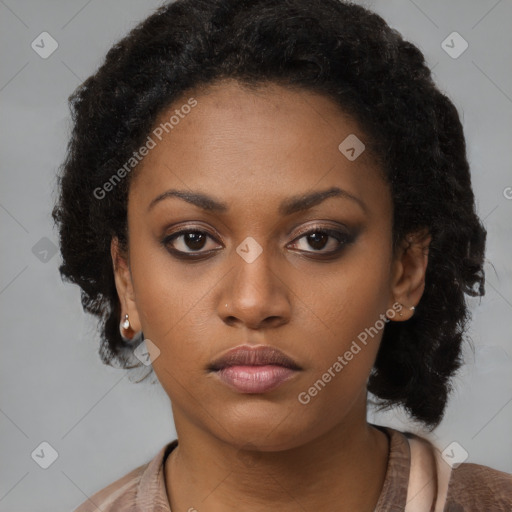 Neutral black young-adult female with short  brown hair and brown eyes