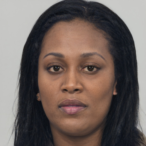 Neutral asian young-adult female with long  black hair and brown eyes