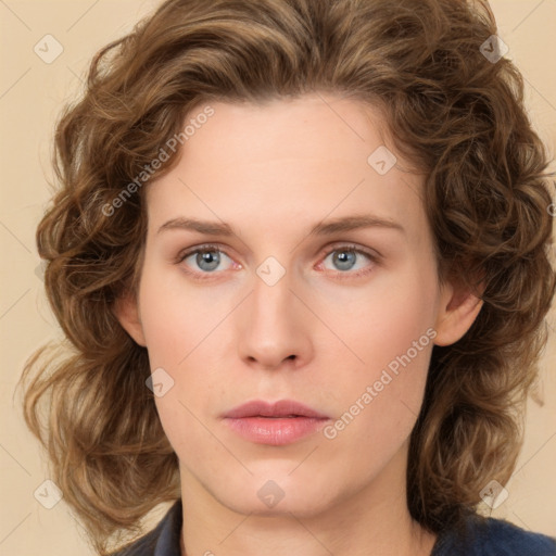 Neutral white young-adult female with medium  brown hair and green eyes