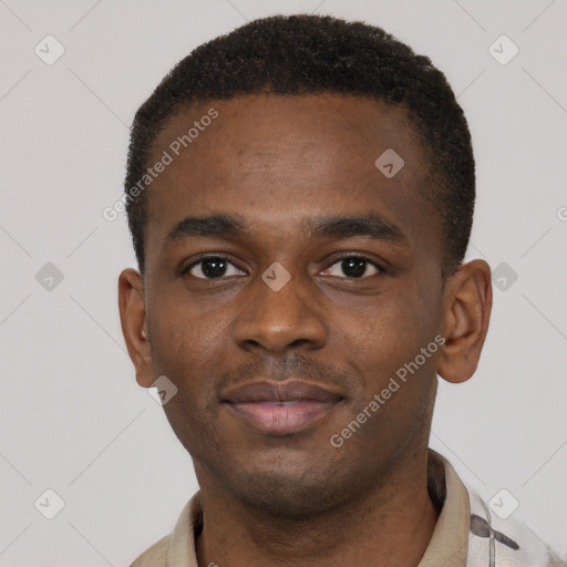 Neutral black young-adult male with short  brown hair and brown eyes