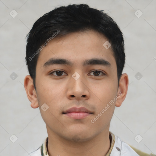 Neutral asian young-adult male with short  black hair and brown eyes