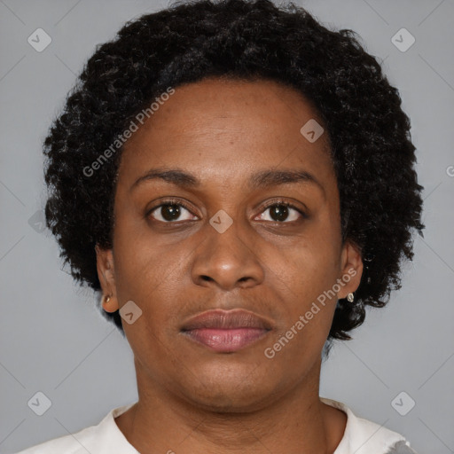 Neutral black young-adult female with short  brown hair and brown eyes