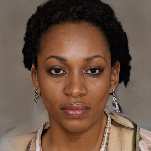Neutral black young-adult female with short  black hair and brown eyes