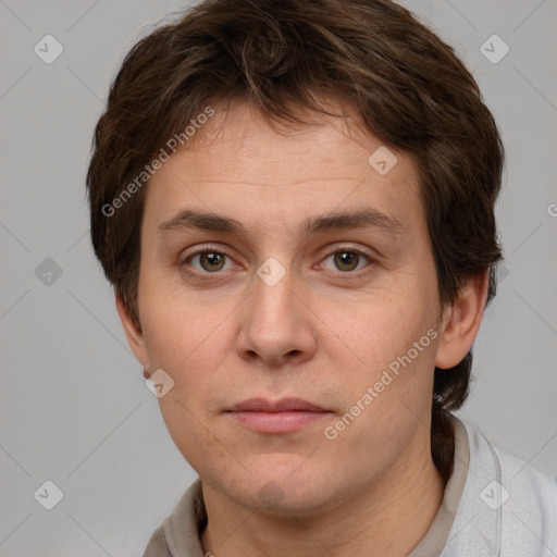 Neutral white adult male with short  brown hair and brown eyes