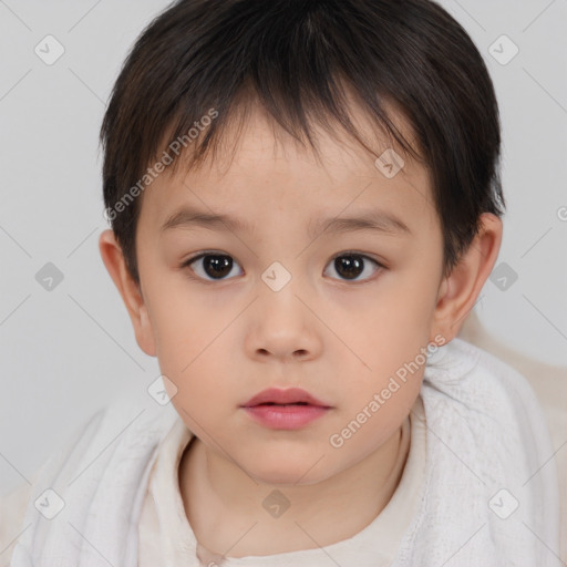 Neutral white child female with short  brown hair and brown eyes