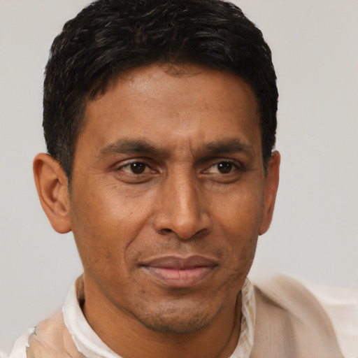 Neutral latino adult male with short  brown hair and brown eyes