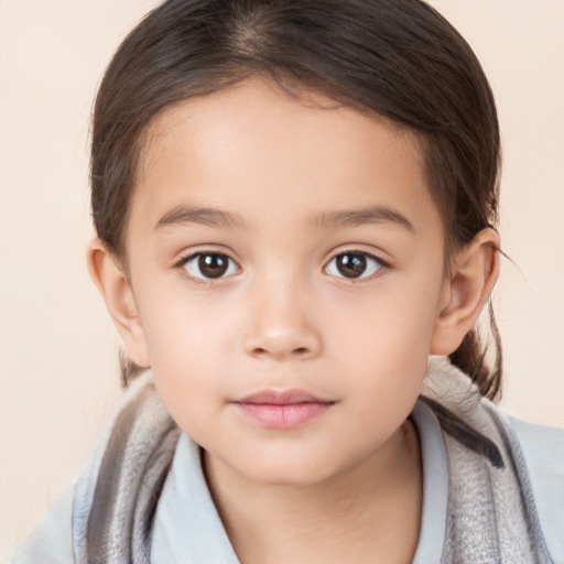 Neutral white child female with medium  brown hair and brown eyes