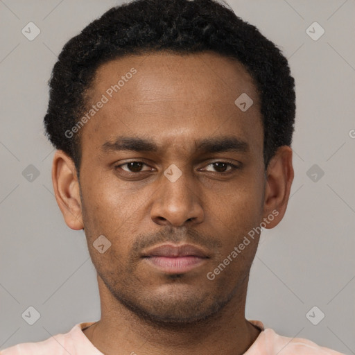 Neutral black young-adult male with short  brown hair and brown eyes