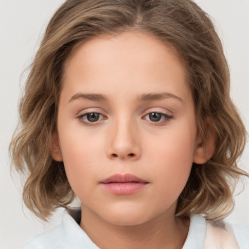 Neutral white child female with medium  brown hair and brown eyes