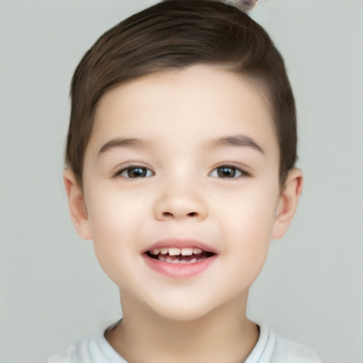 Joyful white child male with short  brown hair and brown eyes