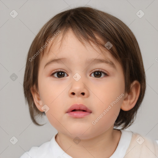 Neutral white child female with medium  brown hair and brown eyes