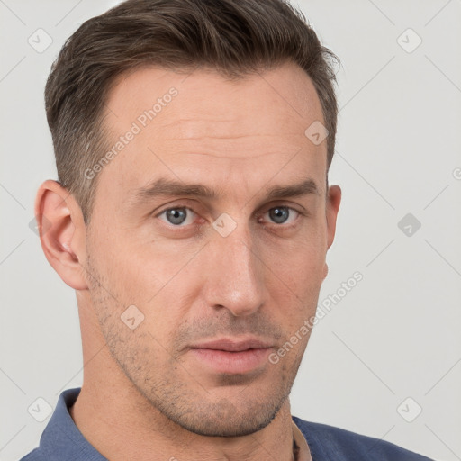 Neutral white adult male with short  brown hair and brown eyes