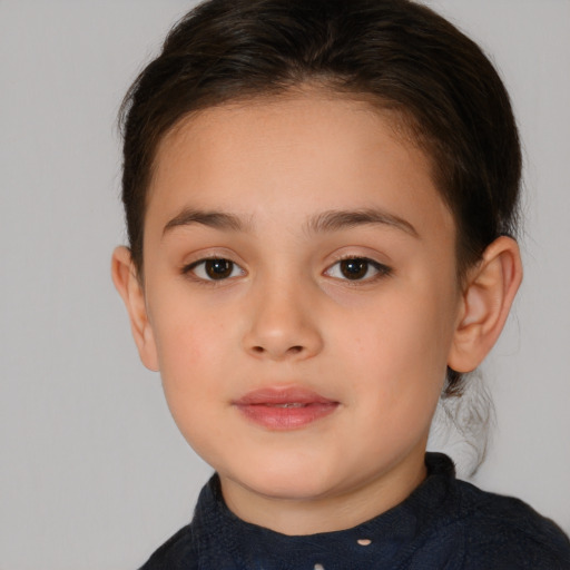 Neutral white child female with medium  brown hair and brown eyes