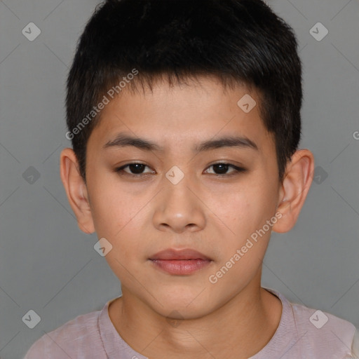 Neutral asian young-adult male with short  brown hair and brown eyes