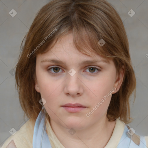 Neutral white child female with medium  brown hair and brown eyes