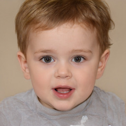 Joyful white child male with short  brown hair and brown eyes