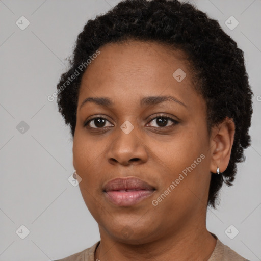 Neutral black young-adult female with short  brown hair and brown eyes