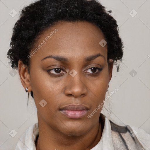 Neutral black young-adult female with short  brown hair and brown eyes