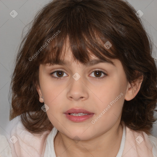 Neutral white child female with medium  brown hair and brown eyes