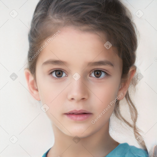 Neutral white child female with medium  brown hair and brown eyes