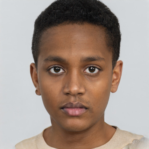 Neutral black young-adult male with short  brown hair and brown eyes