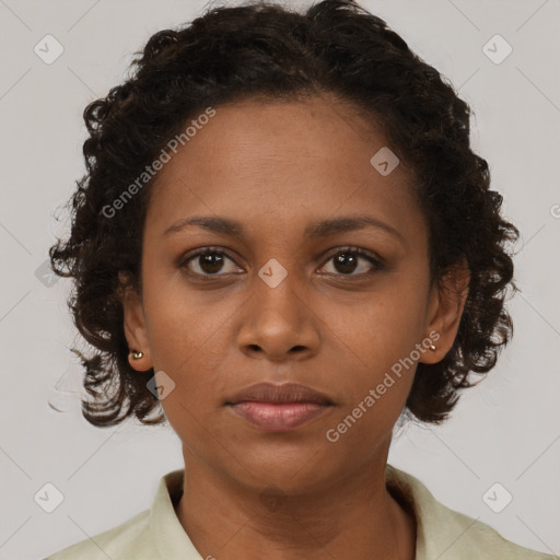 Neutral black young-adult female with short  brown hair and brown eyes