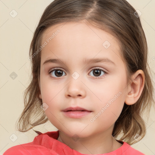 Neutral white child female with medium  brown hair and brown eyes