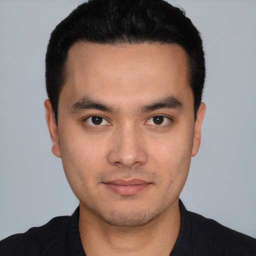 Neutral white young-adult male with short  black hair and brown eyes