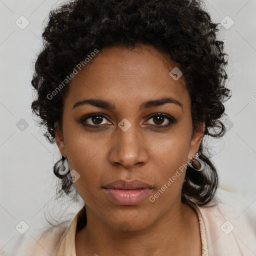 Neutral black young-adult female with short  brown hair and brown eyes