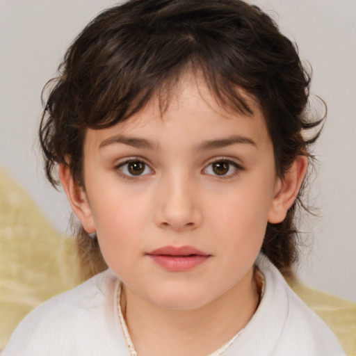 Neutral white child female with medium  brown hair and brown eyes