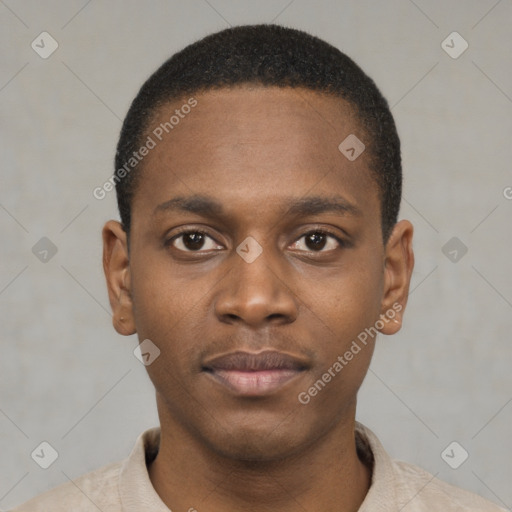 Neutral black young-adult male with short  brown hair and brown eyes
