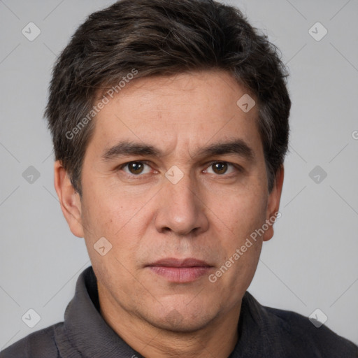 Neutral white adult male with short  brown hair and brown eyes